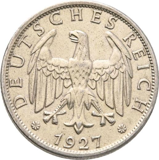 Anverso 2 Reichsmarks 1927 J - valor de la moneda de plata - Alemania, República de Weimar
