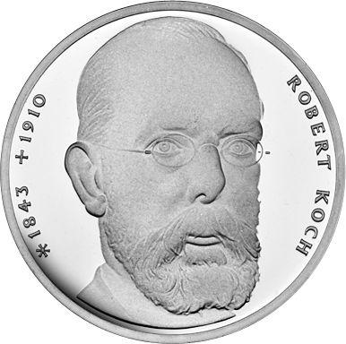 Аверс монеты - 10 марок 1993 года J "Роберт Кох" - цена серебряной монеты - Германия, ФРГ