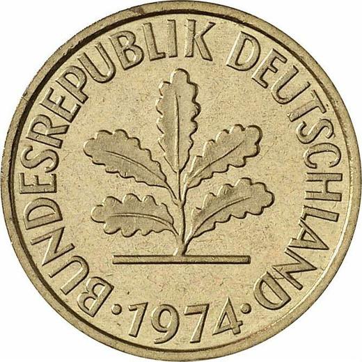 Реверс монеты - 5 пфеннигов 1974 года F - цена  монеты - Германия, ФРГ