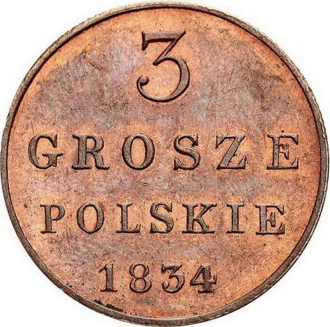 Reverso 3 groszy 1834 IP Reacuñación - valor de la moneda  - Polonia, Zarato de Polonia
