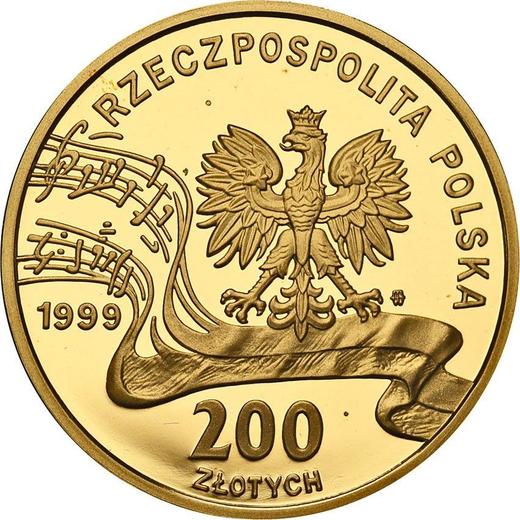 Аверс монеты - 200 злотых 1999 года MW NR "150 Годовщина смерти Фредерика Шопена" - цена золотой монеты - Польша, III Республика после деноминации