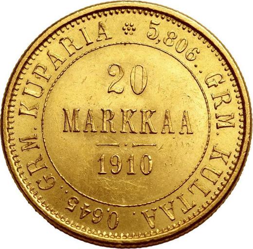 Rewers monety - 20 marek 1910 L - cena złotej monety - Finlandia, Wielkie Księstwo