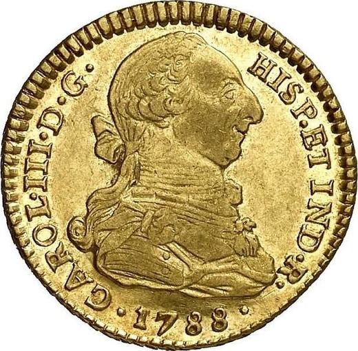Аверс монеты - 2 эскудо 1788 года P SF - цена золотой монеты - Колумбия, Карл III