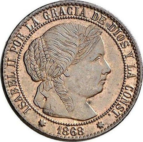 Аверс монеты - 1 сентимо эскудо 1868 года OM Семиконечные звёзды - цена  монеты - Испания, Изабелла II
