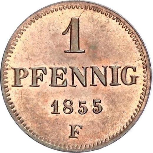 Реверс монеты - 1 пфенниг 1855 года F - цена  монеты - Саксония-Альбертина, Иоганн