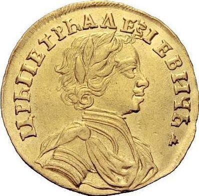 Anverso 1 chervonetz (10 rublos) 1712 D-L Hay hebilla en la capa - valor de la moneda de oro - Rusia, Pedro I