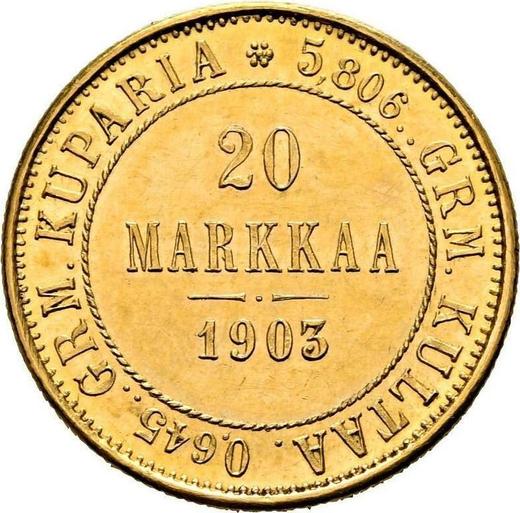 Rewers monety - 20 marek 1903 L - cena złotej monety - Finlandia, Wielkie Księstwo