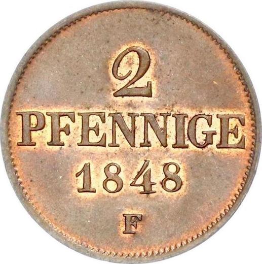 Реверс монеты - 2 пфеннига 1848 года F - цена  монеты - Саксония-Альбертина, Фридрих Август II