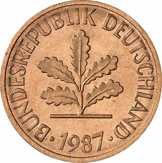 Реверс монеты - 2 пфеннига 1987 года J - цена  монеты - Германия, ФРГ