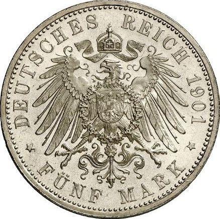 Reverso 5 marcos 1901 В "Sajonia-Meiningen" 75 cumpleaños - valor de la moneda de plata - Alemania, Imperio alemán
