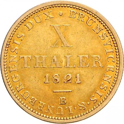 Reverso 10 táleros 1821 B - valor de la moneda de oro - Hannover, Jorge IV