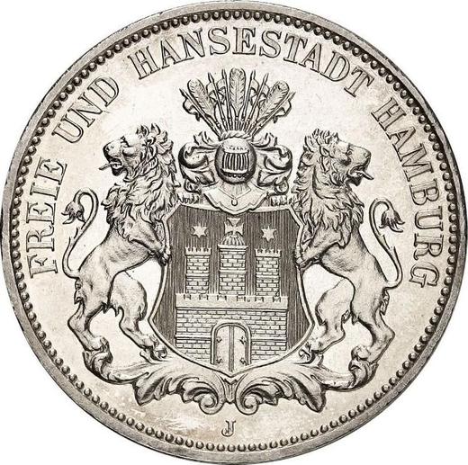 Obverse 3 Mark 1909 J "Hamburg" - Silver Coin Value - Germany, German Empire