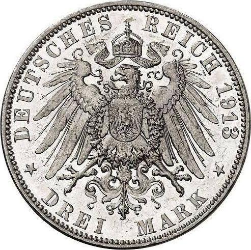 Reverso 3 marcos 1913 J "Hamburg" - valor de la moneda de plata - Alemania, Imperio alemán