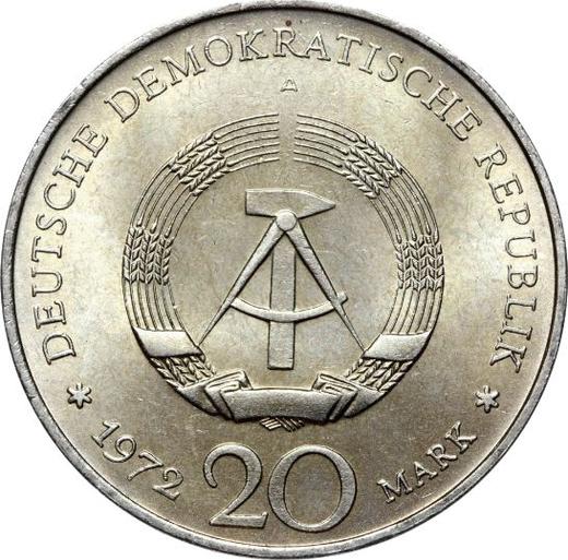 Reverso 20 marcos 1972 A "Schiller" - valor de la moneda  - Alemania, República Democrática Alemana (RDA)