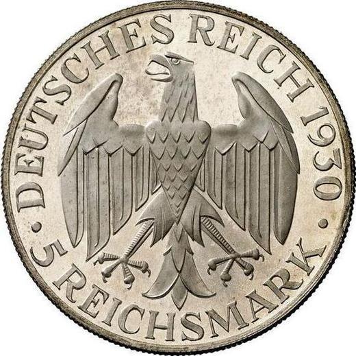 Аверс монеты - 5 рейхсмарок 1930 года F "Цеппелин" - цена серебряной монеты - Германия, Bеймарская республика
