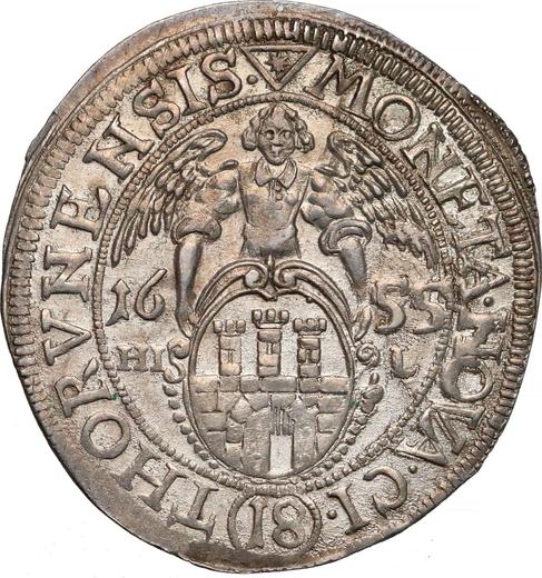 Rewers monety - Ort (18 groszy) 1655 HIL "Toruń" - cena srebrnej monety - Polska, Jan II Kazimierz