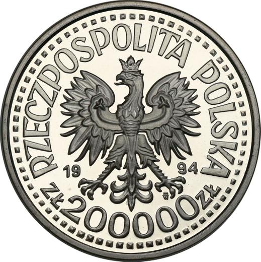 Obverse 200000 Zlotych 1994 MW ANR "75 years of the Association of War Invalids of the Republic of Poland" - Silver Coin Value - Poland, III Republic before denomination