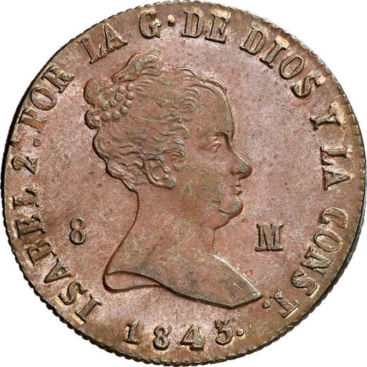 Anverso 8 maravedíes 1843 Ja "Valor nominal sobre el reverso" - valor de la moneda  - España, Isabel II