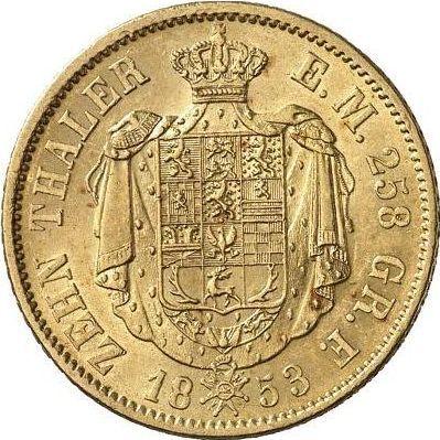 Реверс монеты - 10 талеров 1853 года B - цена золотой монеты - Брауншвейг-Вольфенбюттель, Вильгельм