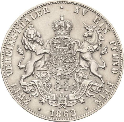 Reverso 2 táleros 1862 B - valor de la moneda de plata - Hannover, Jorge V