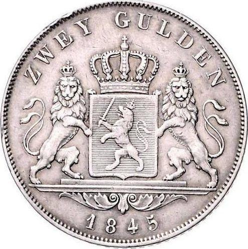 Реверс монеты - 2 гульдена 1845 года - цена серебряной монеты - Гессен-Дармштадт, Людвиг II
