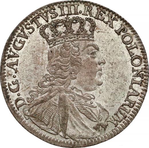 Аверс монеты - Шестак (6 грошей) 1753 года EC "Коронный" Надпись "VI" - цена серебряной монеты - Польша, Август III