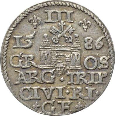 Rewers monety - Trojak 1586 "Ryga" - cena srebrnej monety - Polska, Stefan Batory