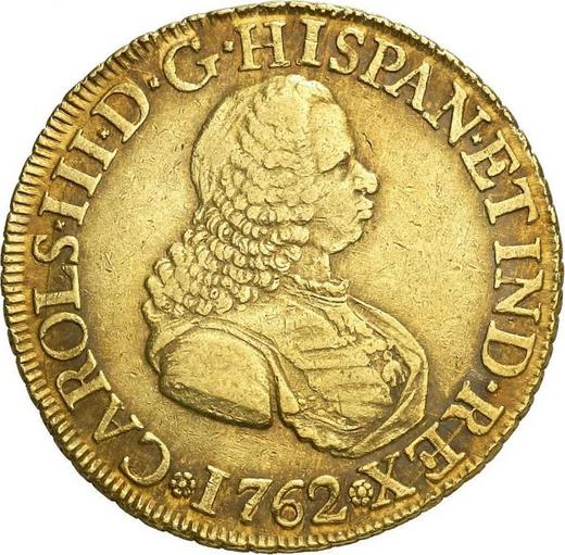 Awers monety - 8 escudo 1762 NR JV "Typ 1760-1771" - cena złotej monety - Kolumbia, Karol III