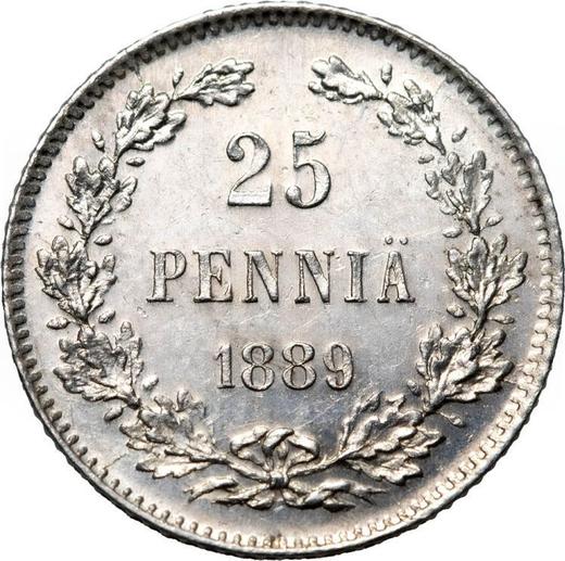 Rewers monety - 25 penni 1889 L - cena srebrnej monety - Finlandia, Wielkie Księstwo