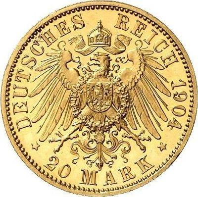 Reverso 20 marcos 1904 A "Schaumburg-Lippe" - valor de la moneda de oro - Alemania, Imperio alemán