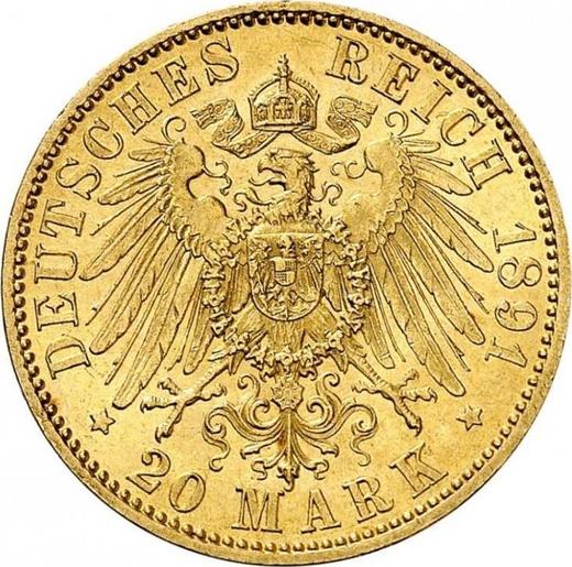 Реверс монеты - 20 марок 1891 года A "Пруссия" - цена золотой монеты - Германия, Германская Империя