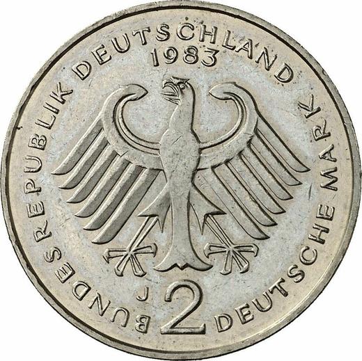 Rewers monety - 2 marki 1983 J "Theodor Heuss" - cena  monety - Niemcy, RFN