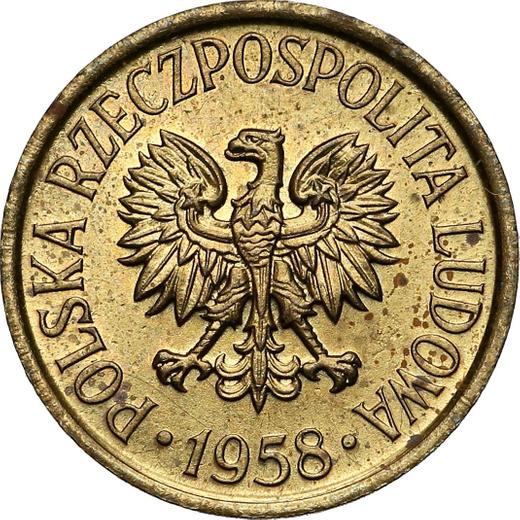 Аверс монеты - Пробные 5 грошей 1958 года Латунь - цена  монеты - Польша, Народная Республика