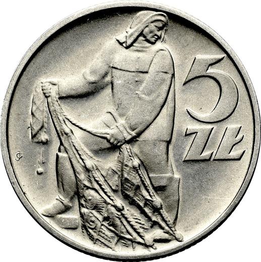 Rewers monety - 5 złotych 1960 WJ JG "Rybak" - cena  monety - Polska, PRL