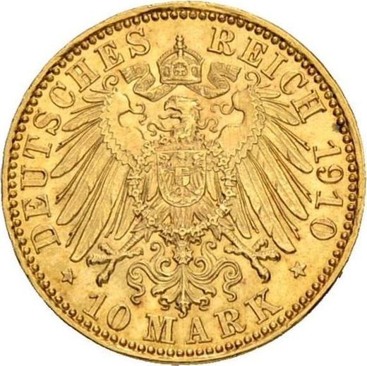 Реверс монеты - 10 марок 1910 года E "Саксония" - цена золотой монеты - Германия, Германская Империя