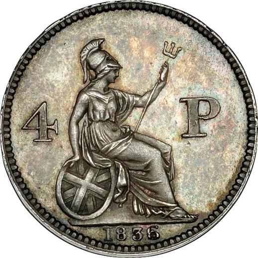 Reverso Pruebas 4 peniques (Groat) 1836 Canto liso - valor de la moneda de plata - Gran Bretaña, Guillermo IV