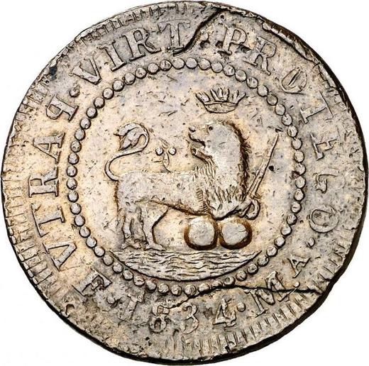 Реверс монеты - 4 куарто 1834 года MA F - цена  монеты - Филиппины, Фердинанд VII