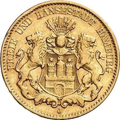 Anverso 10 marcos 1877 J "Hamburg" - valor de la moneda de oro - Alemania, Imperio alemán