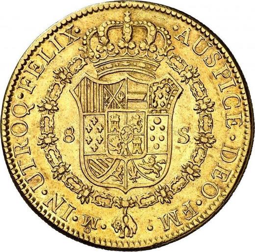Реверс монеты - 8 эскудо 1775 года Mo FM - цена золотой монеты - Мексика, Карл III