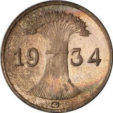 Reverso 1 Reichspfennig 1934 G - valor de la moneda  - Alemania, República de Weimar