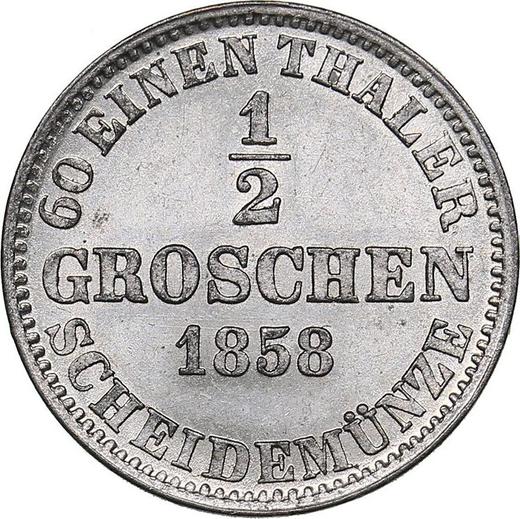 Reverso Medio grosz 1858 B - valor de la moneda de plata - Hannover, Jorge V