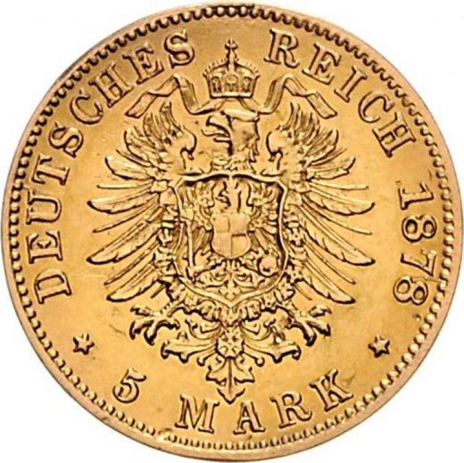 Reverso 5 marcos 1878 F "Würtenberg" - valor de la moneda de oro - Alemania, Imperio alemán