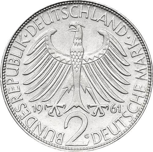 Reverso 2 marcos 1961 G "Max Planck" - valor de la moneda  - Alemania, RFA