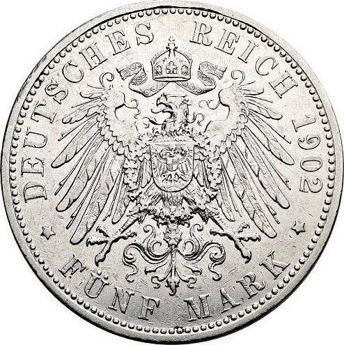 Reverso 5 marcos 1902 D "Sajonia-Meiningen" - valor de la moneda de plata - Alemania, Imperio alemán