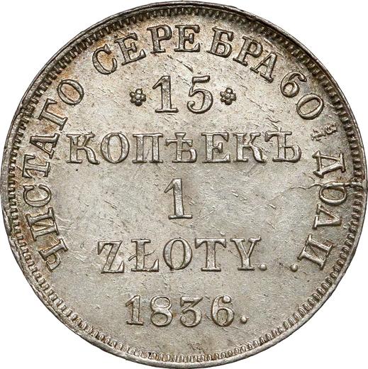 Rewers monety - 15 kopiejek - 1 złoty 1836 НГ - cena srebrnej monety - Polska, Zabór Rosyjski