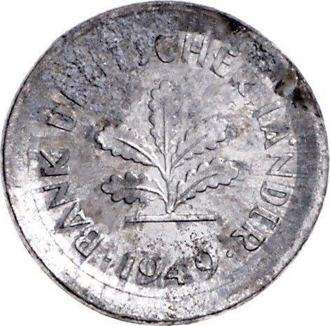 Аверс монеты - 10 пфеннигов 1949 года "Bank deutscher Länder" Алюминий Односторонний оттиск - цена  монеты - Германия, ФРГ
