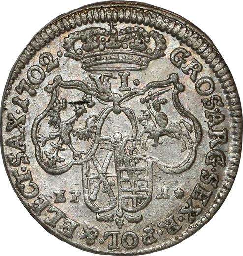 Reverso Szostak (6 groszy) 1702 EPH "de corona" - valor de la moneda de plata - Polonia, Augusto II