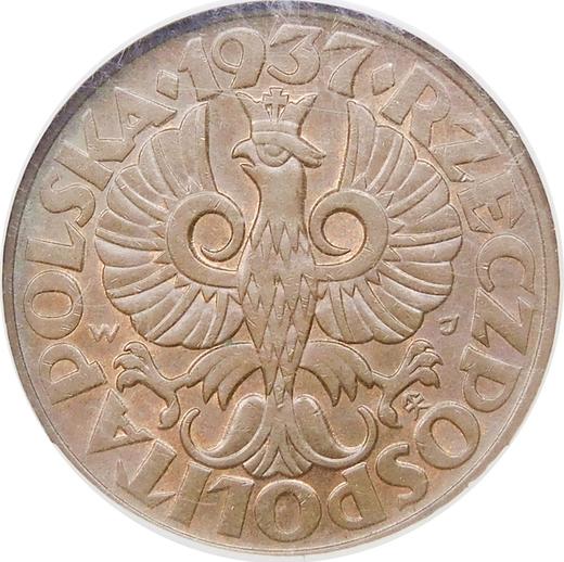 Аверс монеты - 5 грошей 1937 года WJ - цена  монеты - Польша, II Республика