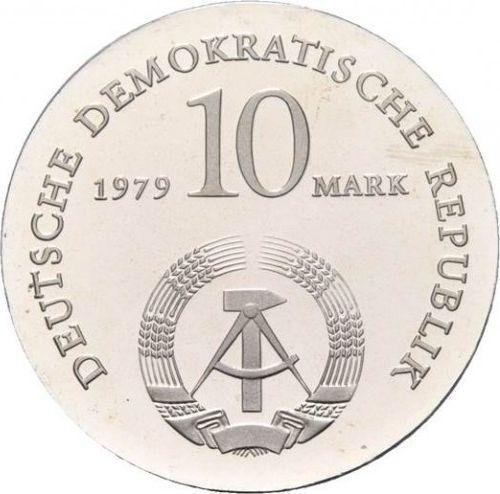 Reverso 10 marcos 1979 "Ludwig Feuerbach" - valor de la moneda de plata - Alemania, República Democrática Alemana (RDA)