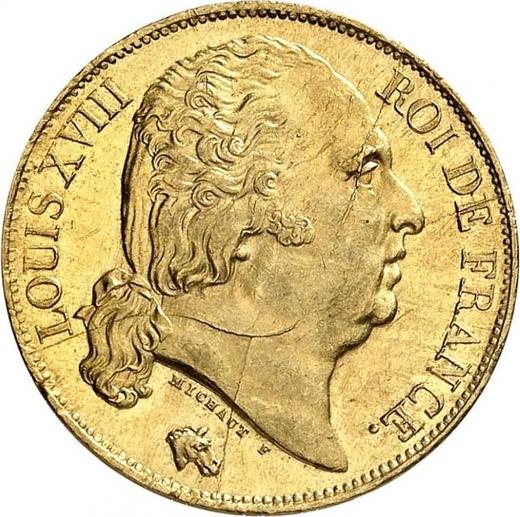 Obverse 20 Francs 1818 W "Type 1816-1824" Lille - France, Louis XVIII